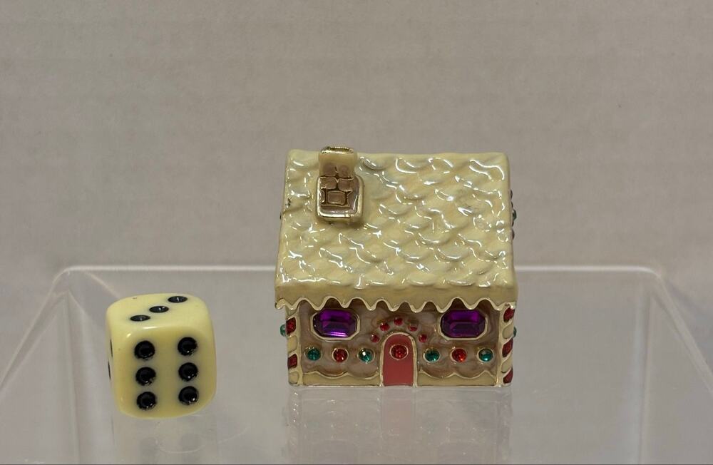 Vintage Monet Enameled Mini Gingerbread House Christmas Trinket Box